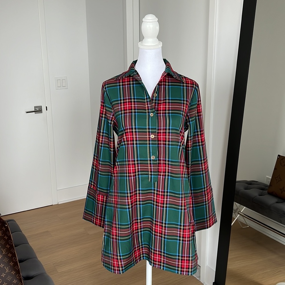 CK Bradley Tartan Tunic Top Shirt Size Small Holiday Christmas Plaid Check
